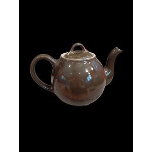Hall China Brown Glazed Ceramic Teapot‎ Round Vintage Kitchenware